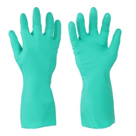 sourcing map Nitrile Chemical Resistant Gloves, Industrial Gloves Anti-Slip Protective Safety Work Glove for Cleaning Dish Washing Resist Acid Alkali, Small,Green