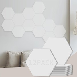 Soon Global 12-Pack Hexagon Acoustic Panels, 14" X 12" X 0.4" High Density Sound Absorbing Foam Panels, Beveled Edge Noise Blocker, White