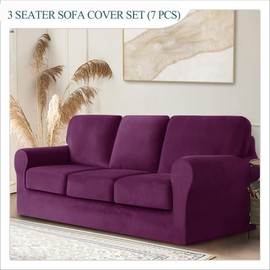 ZYXFYY 7 Piece Stretch Velvet Ektorp Sofa Covers, for 1 Base Cover, 3 Cushion Couch Cover and 3 Backrest Cover, for Living Room Furniture (Purple,3 Seat 7 PCS)