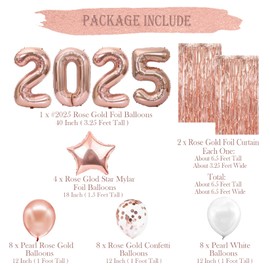 JOJO FLY Rose Gold Graduation Decorations 2025, Rose Gold 2025 Balloons, Foil Curtain, Party Supplies 2025, Graduation Balloons