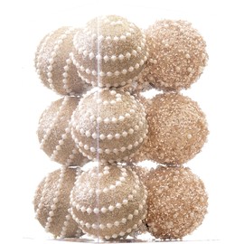 Champagne Christmas Ball Ornaments, Christmas Ball Decorations Shatterproof Plastic Hanging Pearl Balls for Holiday Party(70mm/2.76", 12ct)