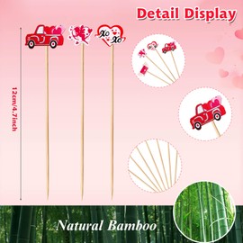 100 Counts Heart Toothpicks Valentine's Day Cocktail Picks, Bamboo Toothpicks Appetizers Fruit Skewers Cupcakes Cocktail Picks for Valentine's Day Birthday Wedding