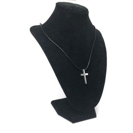 Loralyn Designs Small Simple Stainless Steel Cross Pendant on 20 Inch Black Leather Necklace Cord