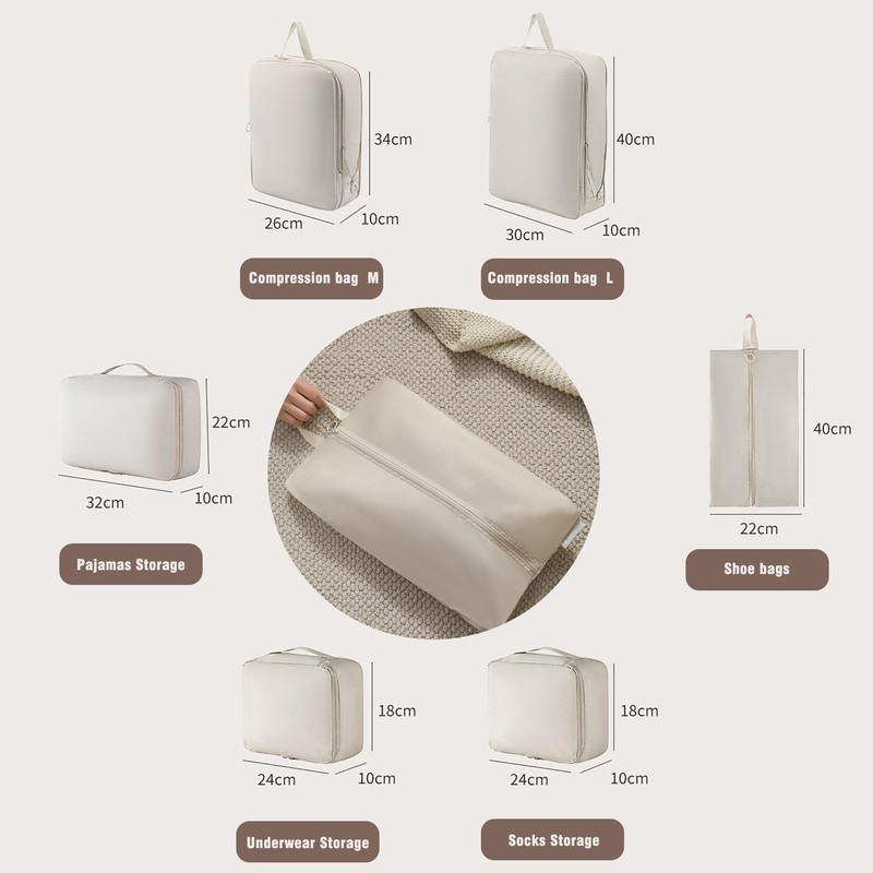 Beige suitcase organiser, packing cubes compression, packing cubes, packing cubes
