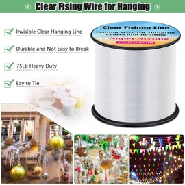 Picture Hanging Wire Clear, Acejoz 656 Feet Fishing Line Strong Picture Wire with 100Pcs Crimps Sleeves 70lb Nylon Line for Picture Frame Hanging and Crafts