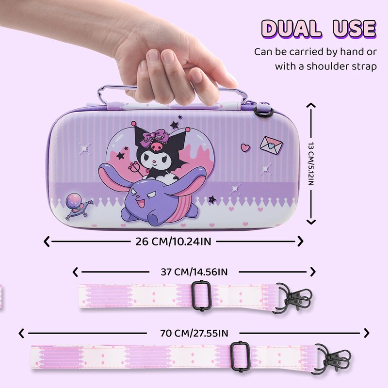 HYPERCASE Cute Switch OLED Carrying Bag Purple Bunny for Console&Accessories,