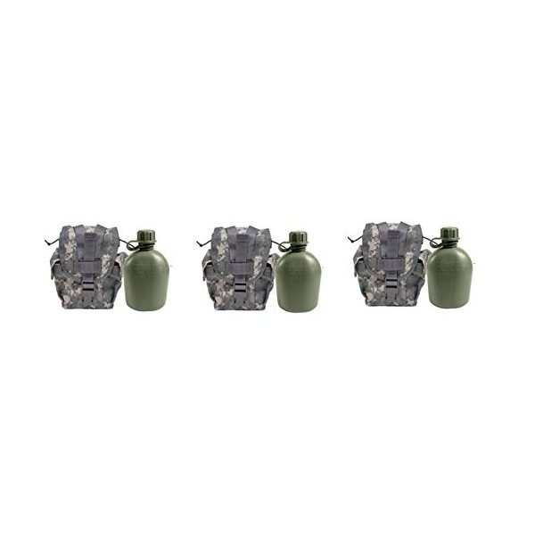 Military Outdoor Clothing Never Issued U.S. G.I. 1 Quart Olive Drab Military Canteen with Previously Issued U.S. G.I. 1 Quart ACU MOLLE Canteen/General Purpose Pouch (Pack of 3)