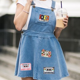 HEYTRCO 6PCS Cartoon Tape Iron on Patches, Cute Vintage 90's Retro Cassette Vibes Mixtape Embroidered Repair Patches for Clothes, Classic Applique for Hats, Jeans, Jackets, Backpacks, Shoes