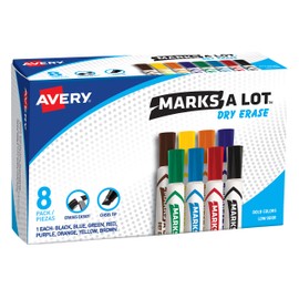 Avery Marks A Lot Dry Erase Markers, Low Odor White Board Markers with Chisel Tip, 8 Assorted Colors (24411)