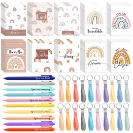 Ctosree 150 Pcs Inspirational Gifts Including Rainbow Pocket Notepads Motivational Silicone Keychain and Pens Classroom Valentine Gifts for Students First Day of School Bulk Team Gifts for Employees