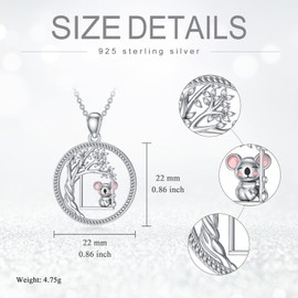 925 Sterling Silver Koala Necklace Koala Bear Pendant Cute Animal Jewelry Gifts for Women Animal Lovers