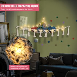 iHansee Stuffed Animals Net w/LED Star Light, 56 Inch Jumbo Toy Hammock Hanging Storage Organizer Holder Nursery Décor for Teddy Plushie, Cream Stuffed Animals Hammock Corner for Kid Girls Boys Gift