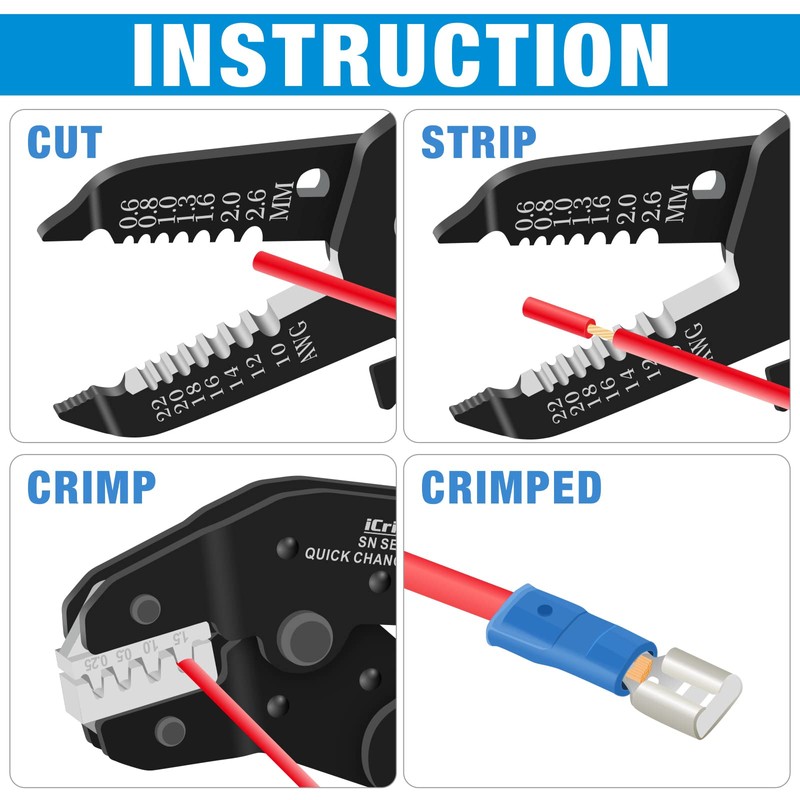 iCrimp Quick Change Ratcheting Crimper Tool Kit, Automotive Service Kit,