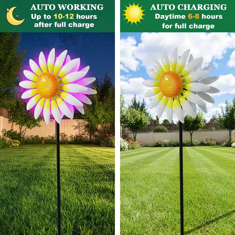 Decorative Metal Garden Daisy Wind Spinner, Decorative Garden Stakes, Daisy