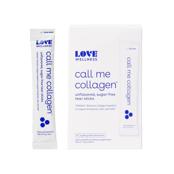 Love Wellness Collagen Peptides Powder, Call Me Collagen, 15 Tear Sticks - Thicker Stronger Hair, Skin & Nails - Unflavored & Easily Dissolves – VERISOL Hydrolyzed Collagen Supplement