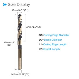 CoCud Reduced Shank Rotary Drill Bit 13 mm Cutting Edge Titanium and Nitride Coated High Performance Steel 4341 (Use: for Stainless Steel Drill)