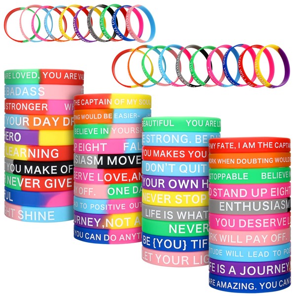 Sumind 100 Pieces Motivational Quote Silicone Wristbands Colored Inspirational Rubber Bracelets Stretch Unisex Wristbands for Women Men Kids Teen 20 Styles (Stylish Colors)
