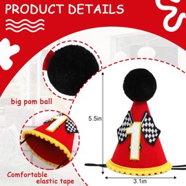 1st Birthday Outfit Hat - Racing Car Vintage Decorations, Boy Fast Photo Props, Red Party Hat