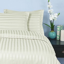 Elegant Comfort 1500 Thread Count -Damask Stripes- Egyptian Quality Luxurious Silky Soft Wrinkle & Fade Resistant 3pc Duvet Cover Set, Full/Queen, Ivory