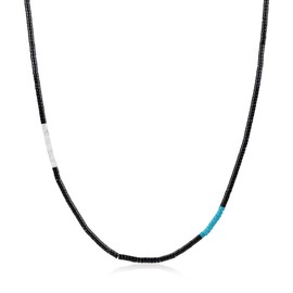 COAI Mens Womens Heishi Onyx Black Agate Stone Beaded Necklace 65cm