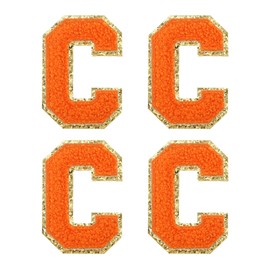 MECCANIXITY 4Pcs Chenille Letter Patches Iron on Letter Patches Orange C Alphabet Decorative Repair Embroidered Patches for Clothing, Shoes, Hats, Backpacks