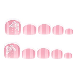 24 Pcs Pink Press on Toenails Short,YIHONGYAN Fake Toe Nail Press ons White French Toe Nail Tip Acrylic Kit Glue on Nails Full Cover False Toenails with Butterfly Design Stick on Toenails for Women