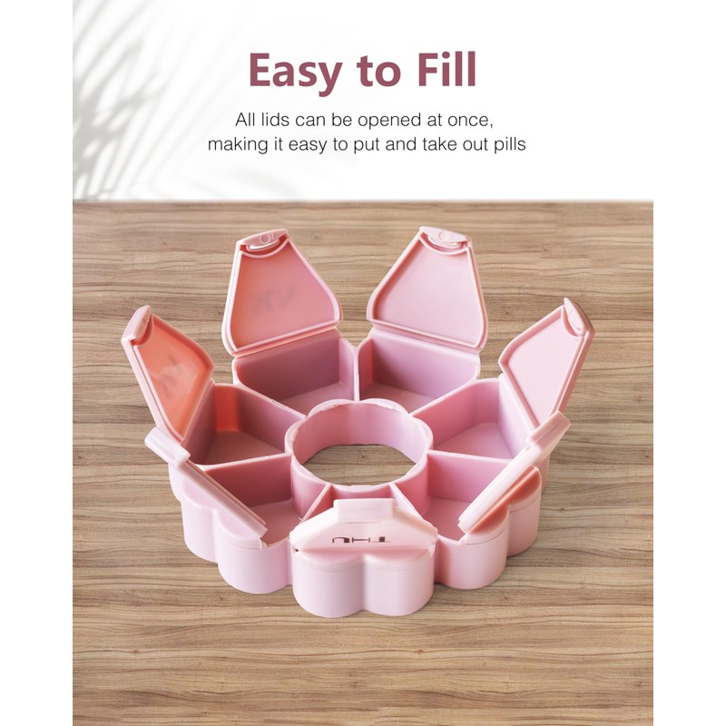 FHORAIN Weekly Pill Organiser, Cute, 7 Day, Large Compartments, Portable