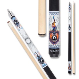 Eight Ball Mafia EBM13 Pool Cue - White Stained with Colorful Heart and Eight Ball Design - 19oz