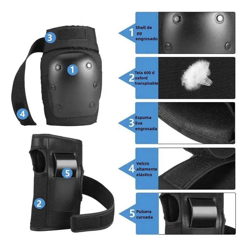 Coderas Rodilleras Protección Patinaje Muñeca Ajustable,7pcs