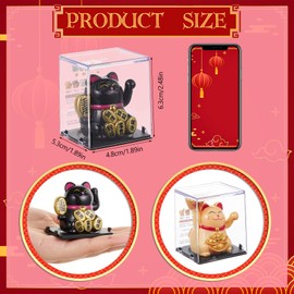 Wovnet 4 Pcs 2" Lucky Cat Waving Arm Maneki Neko Solar Lucky Cat Feng Shui Fortune Wealth Chinese Welcoming Window Car Dashboard Car Decor(Classic)