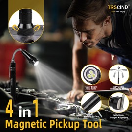 Gifts for Men Dad Husband Him, Fathers Day Birthday Gift Ideas, 5PCS Telescoping Extendable Magnetic Pickup Tool Set with Extendable Magnetic Flashlight, 15lb &1lb Pick Up Rod, Inspection Mirror