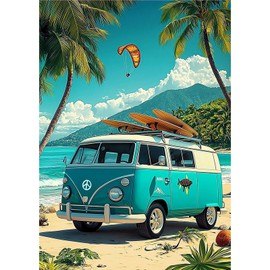 MOGTAA Bus Diamond Art Kits for Adults, 5D Full Drill Diamond Painting Kits for Adults Beginners, DIY Lake Landscape Round Diamond Dots for Adults, Gem Art for Home Decor 12 X 16Inch