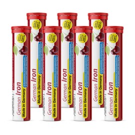 T&D German Iron Drink Effervescent Tablets 140 Servings - Cherry Flavour C 14 mg Iron, Sugar Free, Vegan C T&D Pharma C Made in Germany