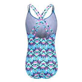 Moon Tree Girls One Piece Bathing Suit Hawaiian Floral Swimsuits for Kids Adjustable Beach Swimwear Blue Size 10/10-12 Years