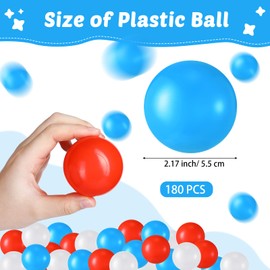Shappy 180 Pcs Soft Plastic Balls for Toddlers, Crush Proof Ocean Balls Reusable for Photo Booth Props Play Tent Swimming Pool Party Holiday Decoration(Blue, Red, White)