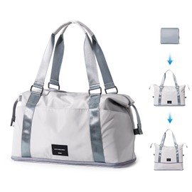 Hanke Expandable Tote Bag Travel Duffle Bag Lightweight Carry on Weekend Bag Foldable travel bag for Women Sports Gym Bag for Men Garment Bag.（Dune Grey）