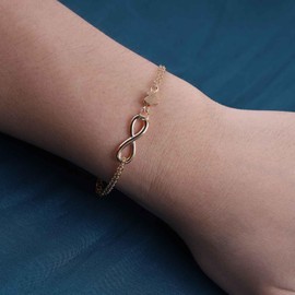 Yienate Unique Layered Heart Bracelets Chain Gold Infinity Love Heart Symbol Charm Bracelet Hand Chain Boho Heart Wrist Chain Dainty Infinity Link Heart Slave Bracelets for Women and Girls