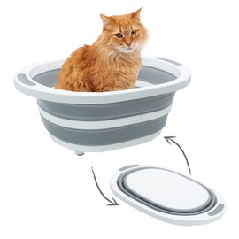 Fhiny Open Cat Litter Box, Small Litter Box for Kittens Low Entry Kitty Potty Pan Foldable Travel Toilet Waterproof for Indoor Small Pet Senior Cats 15.7"×12.5"