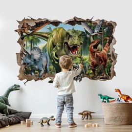 wondever 3D Large Dinosaur Wall Stickers Break Through Dino Jungle Dinosaur Peel and Stick Wall Art Decals for Boys Room Baby Nursery Kids Bedroom