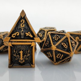 ORUZA 7-Piece DND Metal Dice Set, Polyhedral Dice Set, D&D, Metal Game Dice for Dungeons and Dragons RPG MTG TTRPG Pathfinder Role Playing Table Games Dice (Old Gold)