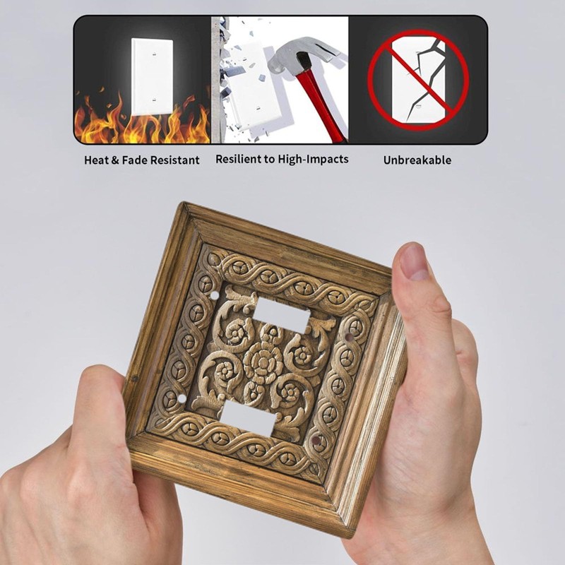 Moslion Brown Wood Pattern 2-Gang Toggle Wall Plate Wooden Door