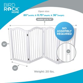 INTERNET'S BEST Arched Top Dog Gate | 4 Panel, 36" H Wooden Pet Barrier for Dogs or Cats | Freestanding Folding Room Divider for Doorways, Hallways, Stairs, and Porch | Portable, Extra Wide | White