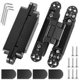 Polar Tangro 6 Inch Invisible Door Hinges (2 Pack), 3D Adjustable Hidden Door Hinges for Doors, 180 Degree Swing Heavy-Duty Zinc Alloy Concealed Hinge, 88 lbs Load-Bearing, Matte Black Finish