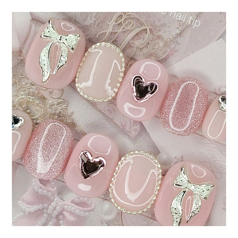 Lovely Heart Handmade Nail Tips - Oval L / 러블리