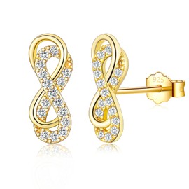 PDTU Stud Earrings Silver 925 / Stud Earrings Gold Infinity Earrings Silver 925 with Zirconia Infinity Stud Earrings Small Earrings Stud Jewellery for Women Girls, Cubic Zirconia