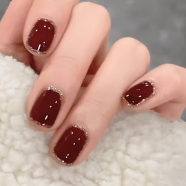 COLORBIRD Nail Tips, Short, 24 Pieces, Red, Nail Tips, Cute, Square Off (R306)