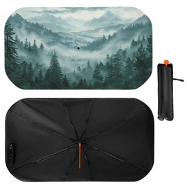Buyidec Car Windshield Sunshade Umbrella Forest Fog Mountains Foldable Car Windshield Sun Shade Cover Front Window Heat Insulation Protection Fit Most Vehicle 57 X 30 in