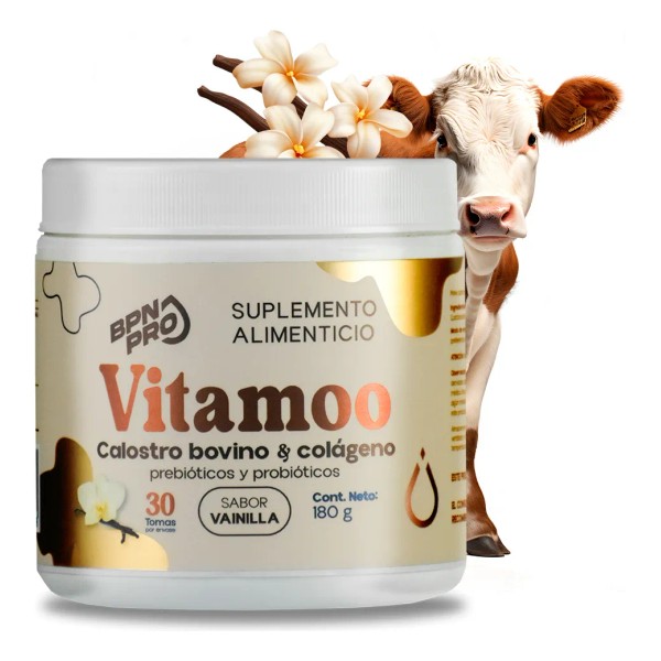 Vitamoo Calostro Bovino con Colágeno, Probióticos y Prebióticos, Sabor Vainilla