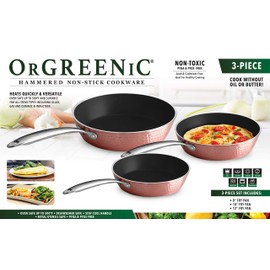 OrGREENiC Rose Hammered Cookware Collection - Non-Stick Ceramic for Even Heating | Safe for Dishwasher, Oven & StoveTop - 3 Piece Set