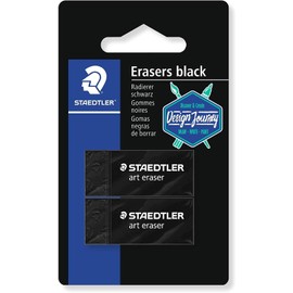STAEDTLER 526B3BK2-C Eraser Art Eraser (Low Crumb Formation, with Sliding Cuff, No Staining on Paper, Blister Card with 2 Erasers)
